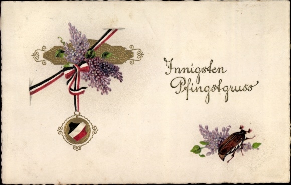 Embossed Chromo-Litho Congratulations Pentecost, Maikäfer, Lilac, Empire