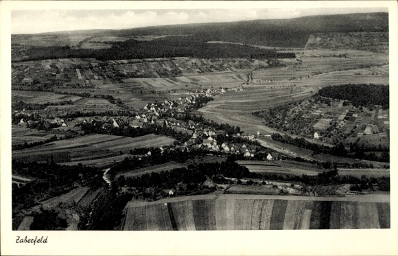 Postcard Zaberfeld in Württemberg, black and white photo, landscape, village view, fields