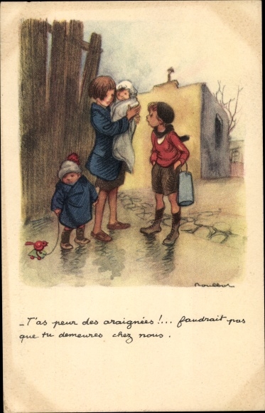 Artist Postcard Poulbot, Franciscque, You&#39;re afraid of spiders, weapon Kinder, Baby