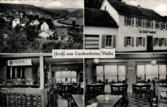 Postcard Laubenheim an der Nahe, Gasthof zur Stadt Frankfurt, partial view of the village