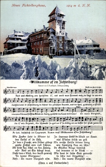 Lied Ak Vogel, Wilhelm, Oberwiesenthal, Wilkumme of 'en Fichtelbarg, Neues Fichtelberghaus, Winter