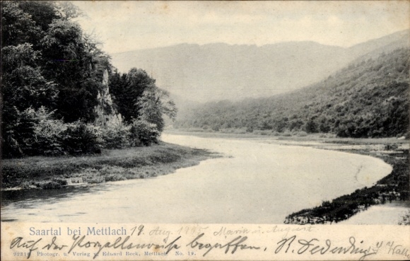 Postcard Mettlach in Saarland, Saar valley, river landscape, mountain scenery