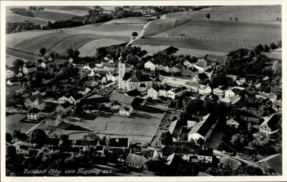 Postcard Buchbach in Upper Bavaria, aerial photograph