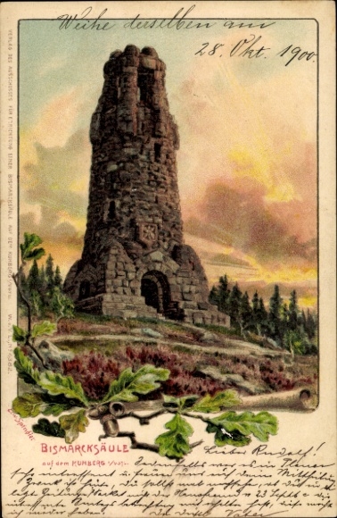 Artist Chromo-Litho Spindler, Erwin, Netzschkau, Bismarck Column on the Kuhberg