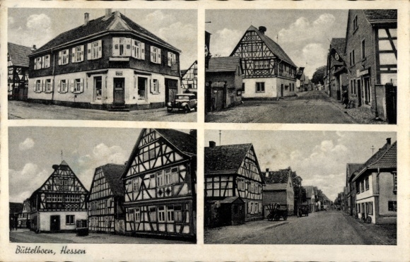 Ak Büttelborn in Hessen, Straßenpartie, Fachwerkhaus, Gasthaus zur Sonne