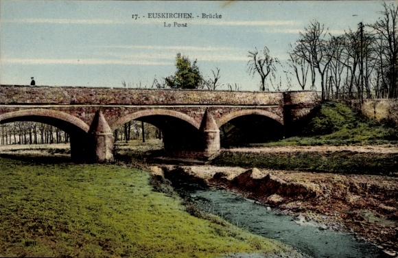 Postcard Euskirchen in North Rhine Westphalia, part by the stream with a view of the bridge