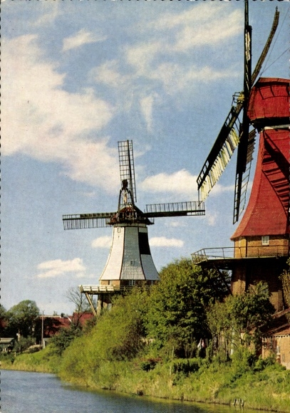 Postcard Greetsiel Krummhörn in East Frisia, windmills