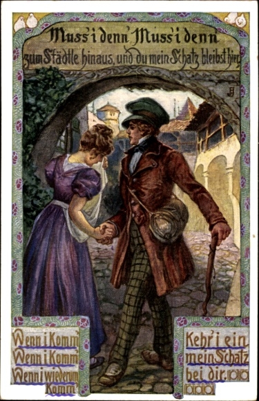 Song Postcard Folk Song Card No. 4, Must I go out to the town?