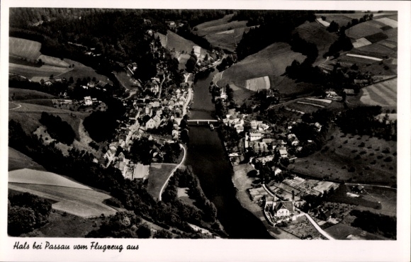 Postcard Hals Passau in Lower Bavaria, general view of the town, aerial photography, river, bridge