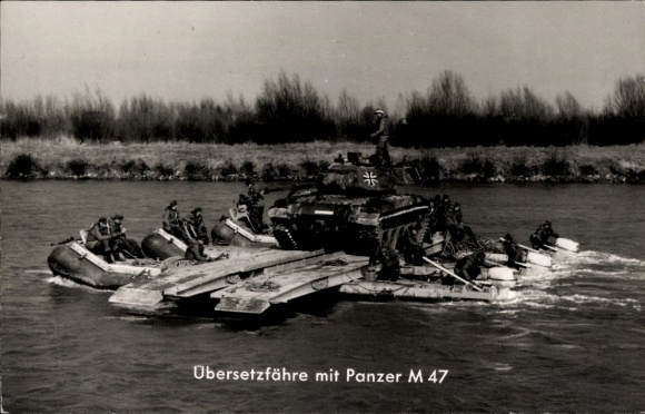 Postcard The Bundeswehr, ferry with M 47 tank