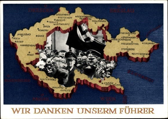 Postal stationery Postcard We thank our Führer, Sudetenland, Bohemia, Moravia, Hitler