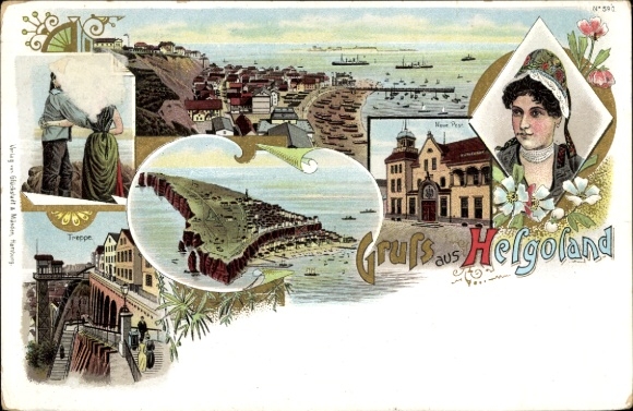 lito Helgoland, schody, słup, tradycyjne stroje, taniec