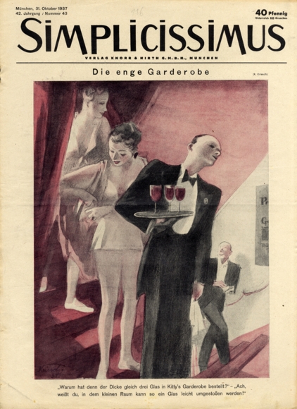 Simplicissimus Heft 43 Oktober 1937 Karikatur Die enge Garderobe R. Kriesch Verlag Hirth