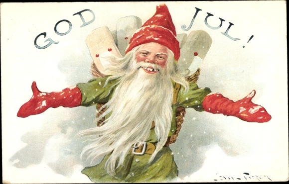 Artist Postcard Nyström, Jenny, God Jul, Jultomte, Weihnachts, Zwerg