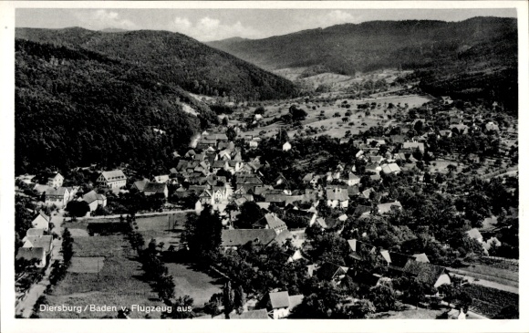 Postcard Diersburg Hohberg Baden, aerial photograph