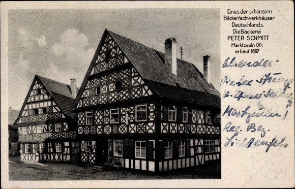 Ak Marktzeuln in Oberfranken, Bäckerei Peter Schmitt, Fachwerkhaus