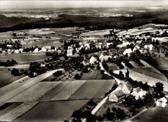 Postcard Martinsmoos Neubulach in the Black Forest, aerial view of the Black Forest, many buildings, meadows, forests