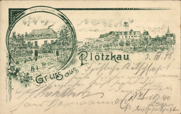 litho Plötzkau in Saksen Anhalt, kasteel, herberg zur Laube