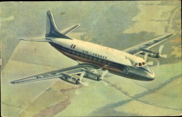 Postcard French passenger aircraft, Air France, Vickers Viscount