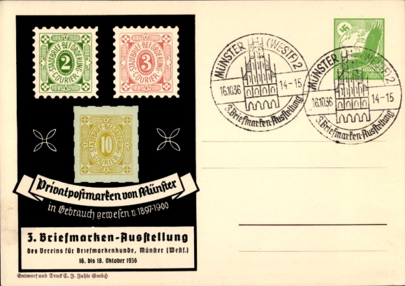 Postwaardestukken Ak Münster in Westfalen, 3e postzegeltentoonstelling 1936