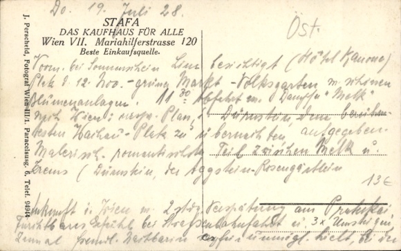 Postcard Vienna 7. New building Austria, Stafa department store, Mariahilfer Straße 120