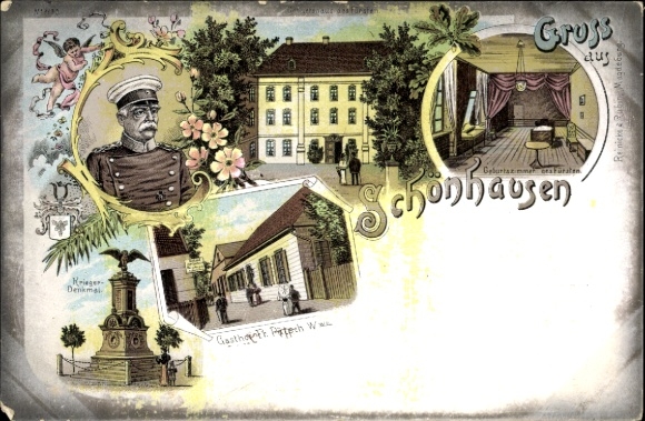 Chromo-Litho Schönhausen on the Elbe, war memorial, shop, birth room of the prince, Bismarck