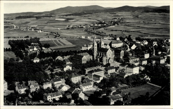 Postcard Cham in the Upper Palatinate, town view, aerial photograph