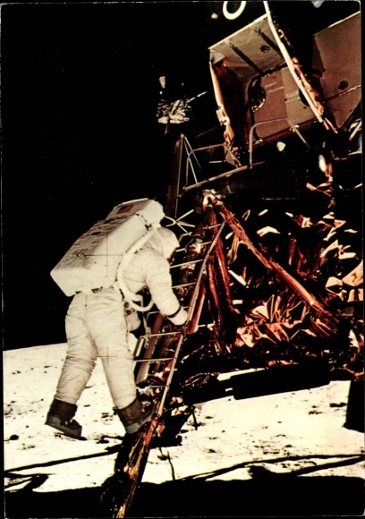 Op 21 juli 1969 loopt astronaut Edwin Aldrin op de maan, Neil Armstrong