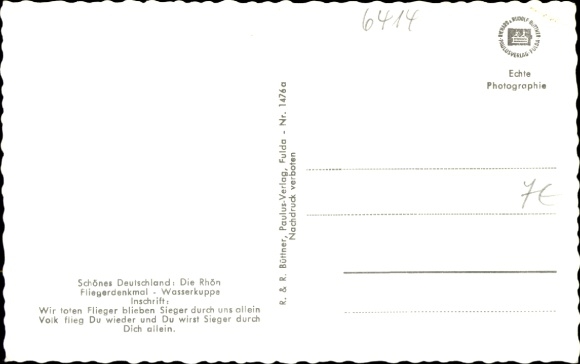 Postcard Wasserkuppe Rhön, Nuremberg glider at the Aviation Monument, D-13-245