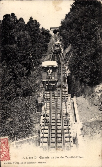 Postcard Glion Montreux Canton of Vaud, Territet Glion Railway, Funicular