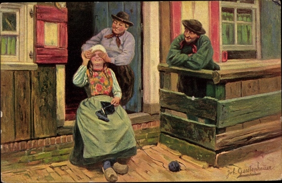 Artist PC Gerstenhauer, JG, young woman and two men in Dutch costume