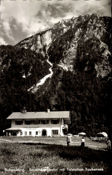Ruhpolding in Upper Bavaria, Rauschbergbahn, Taubensee valley station, Cafe Restaurant