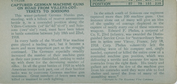 Stereo photo Captured German machine guns on road from Villers Cotterets to Soissons, I WW