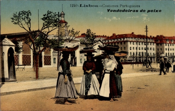 Postcard Lisboa Lisbon Portugal, Portuguese costumes, fish sellers