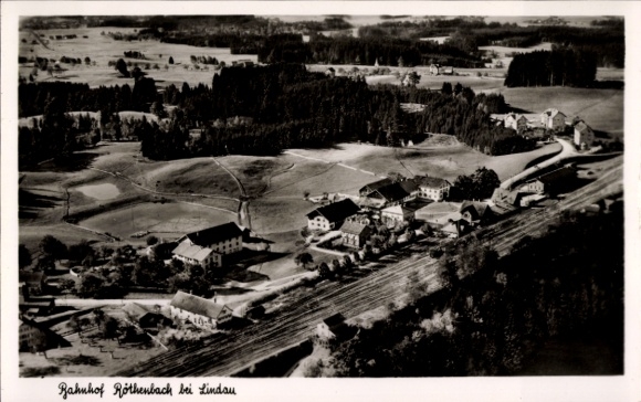 Ak Röthenbach im Allgäu, treinstation, luchtfoto