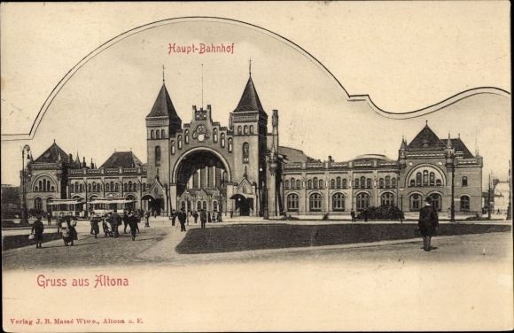 Chromo-Litho Hamburg Altona, view of the main train station