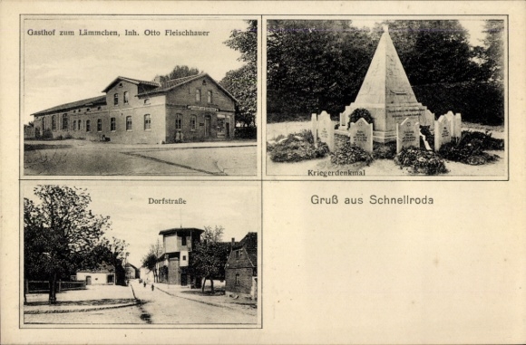 Ak Schnellroda Steigra in Saalekreis, herberg, dorpsstraat, oorlogsmonument