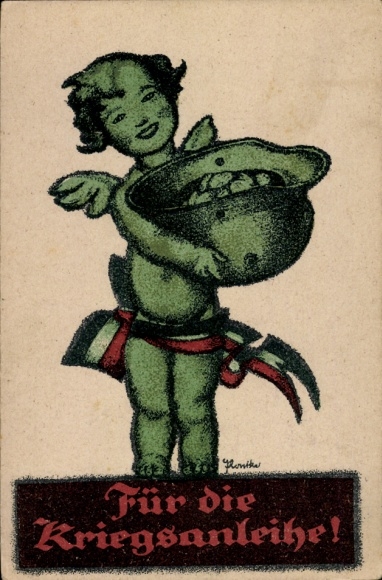 Artist Postcard For the War Bonds, Angel, Steel Helmet