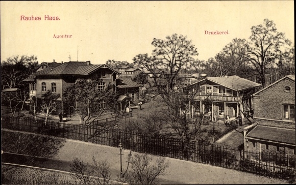 Postcard Hamburg Horn, Das Rauhe Haus, agency, printer