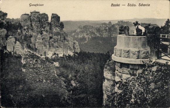 Ak Krippen Bad Schandau Sächsische Schweiz, Gansfelsen, Aussichtspunkt, Felsenformationen, Nat...