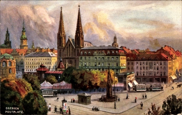 Ak Dresden, Postplatz, Straßenbahn, Kirche, Nr. 743