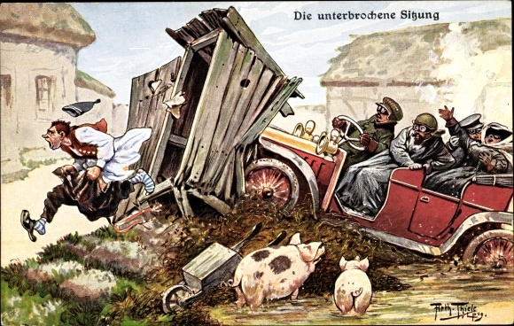 Artist PC Thiele, Arthur, interrupted session, car drives into outhouse