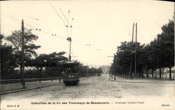 Ak Bonsecours Seine Maritime, Straßenbahn, Avenue Saint-Paul