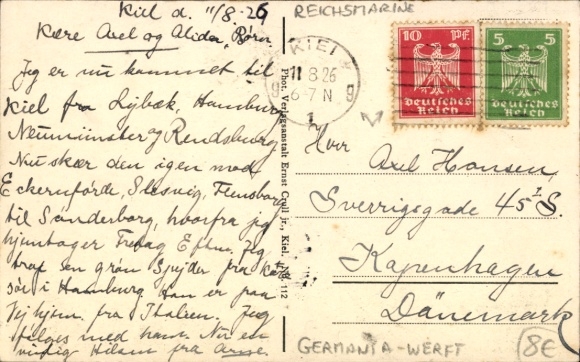 Postcard Kiel, Germania shipyard