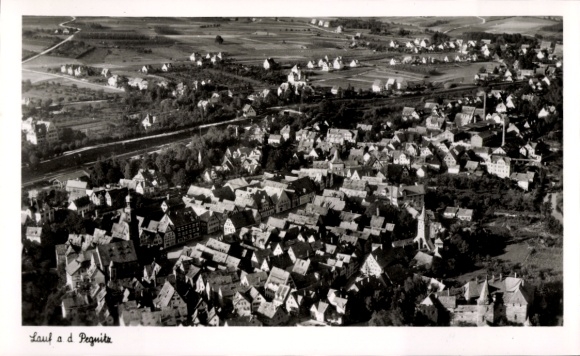 Postcard Lauf an der Pegnitz in Middle Franconia Bavaria, aerial photograph