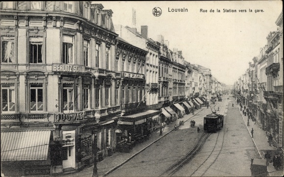 Postcard Löwen Flandern Flämisch Brabant, De Statiestraat, after the Statie