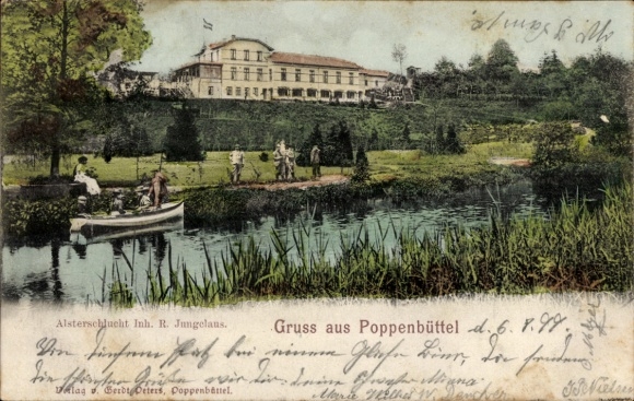 Postcard Hamburg Wandsbek Poppenbüttel, boat, Alsterschlucht