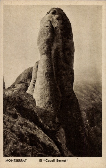 Ak Montserrat Katalonien,  Cavall Bernat, Felsen, Schwarz-Weiß-Foto