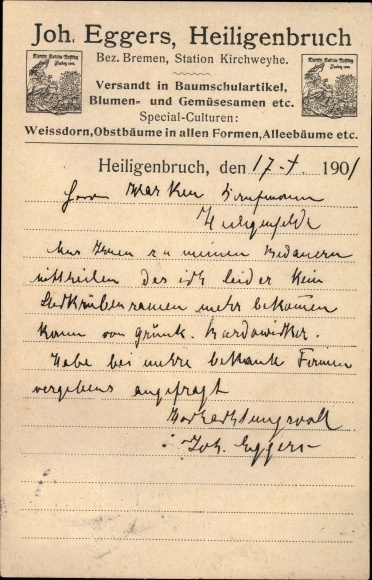 PC Heiligenbruch Riede Lower Saxony, Joh. Eggers, shipping in tree nursery items