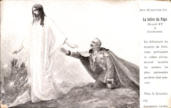 Artist Postcard Solomko, La lettre du Pape Benoit XV a Guillaume, Kaiser Wilhelm II, Jesus, caricature